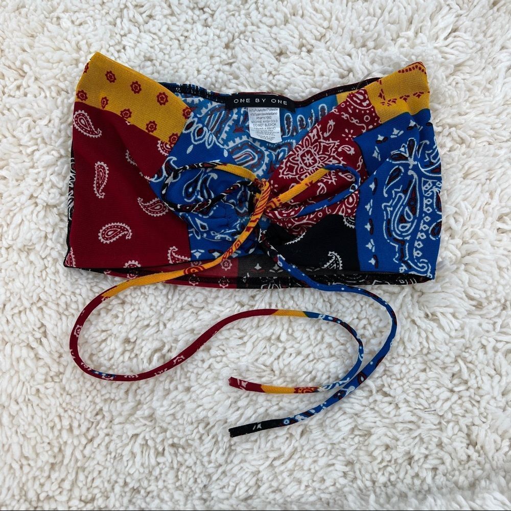 Tube top One BY One top shirt blouse patchwork print tie front womans size small